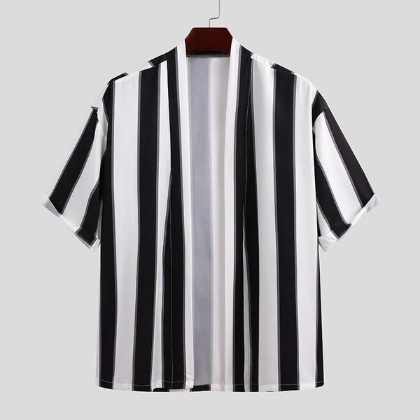men's casual shirts men stripe printed shirt loose short sleeve open stitch streetwear chic mens hawaiian 2021 vacation camisa, White;black
men's casual shirts men stripe printed shirt loose short sleeve open stitch streetwear chic mens hawaiian 2021 vacation camisa, White;black