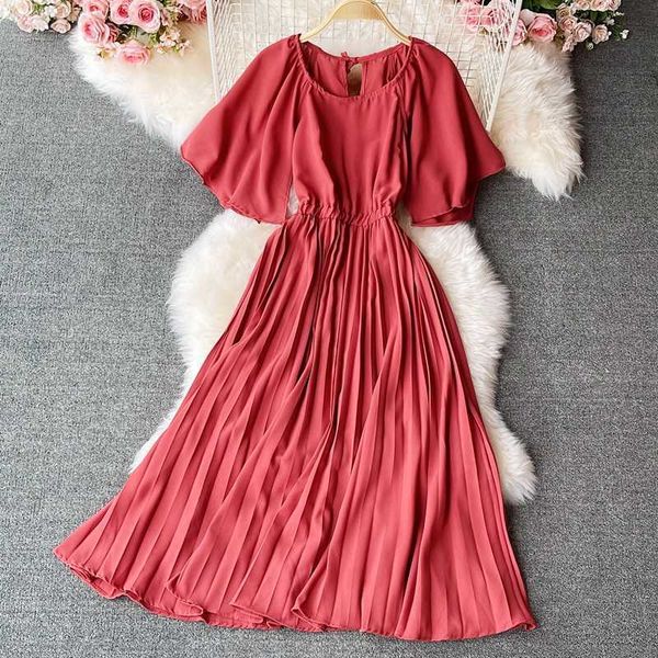 summer vintage women pleated dress elegant round neck short sleeve draped purple/blue/yellow casual vestidos female vacation new y0603, Black;gray
summer vintage women pleated dress elegant round neck short sleeve draped purple/blue/yellow casual vestidos female vacation new y0603, Black;gray