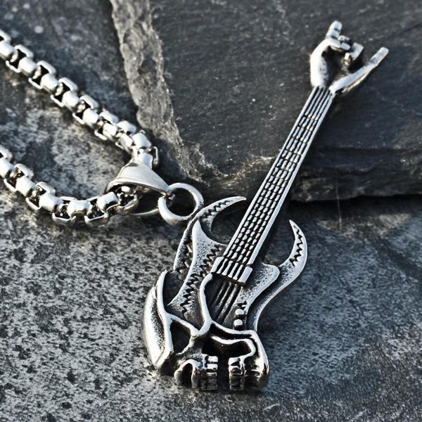 chains rock skull guitar pendant retro music personality instrument titanium steel necklace boys jewelry, Silver
chains rock skull guitar pendant retro music personality instrument titanium steel necklace boys jewelry, Silver