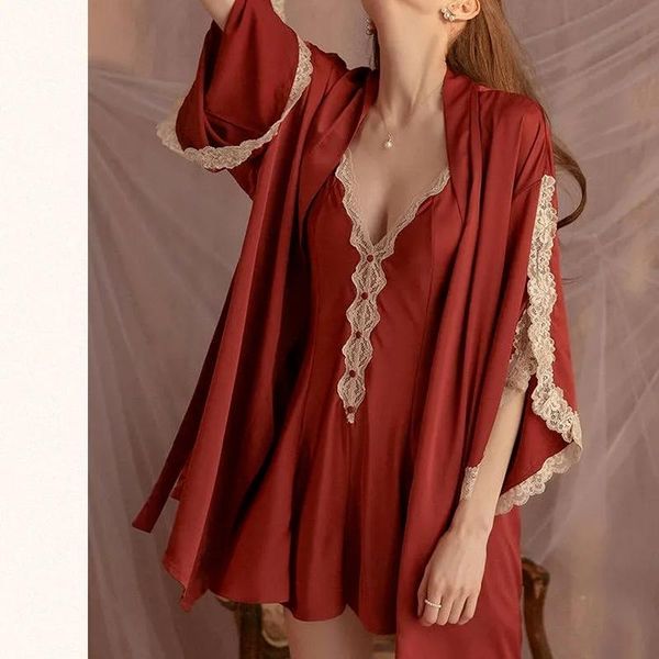 women's sleepwear satin robe set women elegant white fairy dresses silk nightgown lace nightwear ladies kimono, Black;red
women's sleepwear satin robe set women elegant white fairy dresses silk nightgown lace nightwear ladies kimono, Black;red