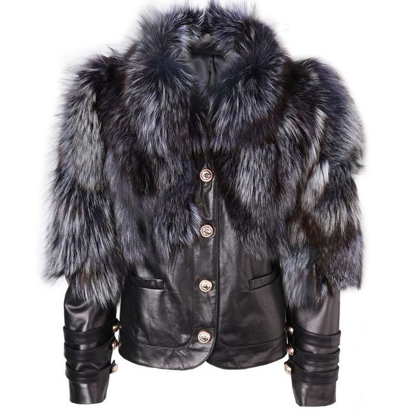 women's leather & faux yoloagain 2021 winter women real fur collar genuine jacket coat, Black
women's leather & faux yoloagain 2021 winter women real fur collar genuine jacket coat, Black