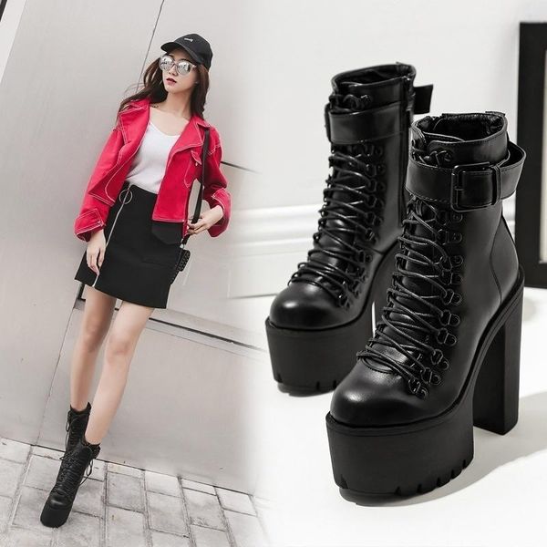 dress shoes autumn and winter fashion women's boots high heel thick round head, Black
dress shoes autumn and winter fashion women's boots high heel thick round head, Black