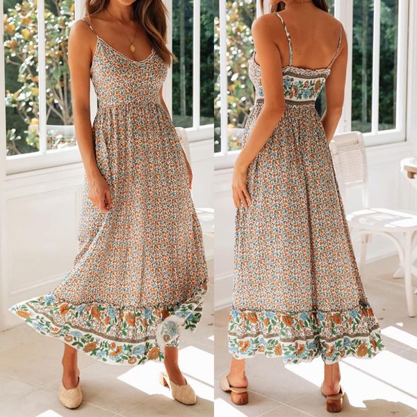 boho long casual v neck womens dresses floral print sleeveless beach maxi spaghetti strap bohemia regular vestidos sw, White
boho long casual v neck womens dresses floral print sleeveless beach maxi spaghetti strap bohemia regular vestidos sw, White