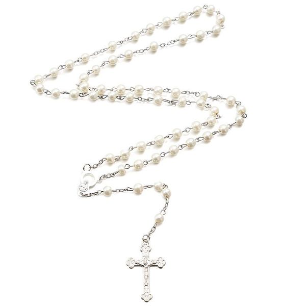 pendant necklaces alloy christian cross rosary simulation pearl bead necklace for women men catholic religious jewelry, Silver
pendant necklaces alloy christian cross rosary simulation pearl bead necklace for women men catholic religious jewelry, Silver