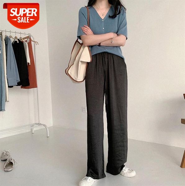 303- 36 temperament drape wide leg pants summer women retro mopping loose chic high waist satin #5r76, Black;gray 
303- 36 temperament drape wide leg pants summer women retro mopping loose chic high waist satin #5r76, Black;gray