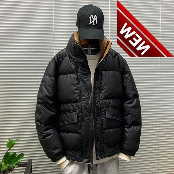 2021 winter men new fashion white duck down jackets men's thicken warm casual coats male stand collar solid overcoats w837, Black