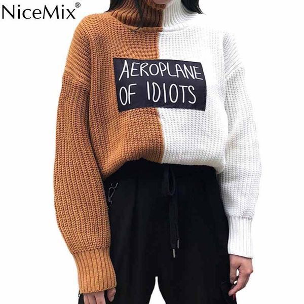women's sweaters nicemix autumn women turtleneck patchwork pullover loose jumper korean streetwear winter knitwear pull femme hiver 202, White;black
women's sweaters nicemix autumn women turtleneck patchwork pullover loose jumper korean streetwear winter knitwear pull femme hiver 202, White;black