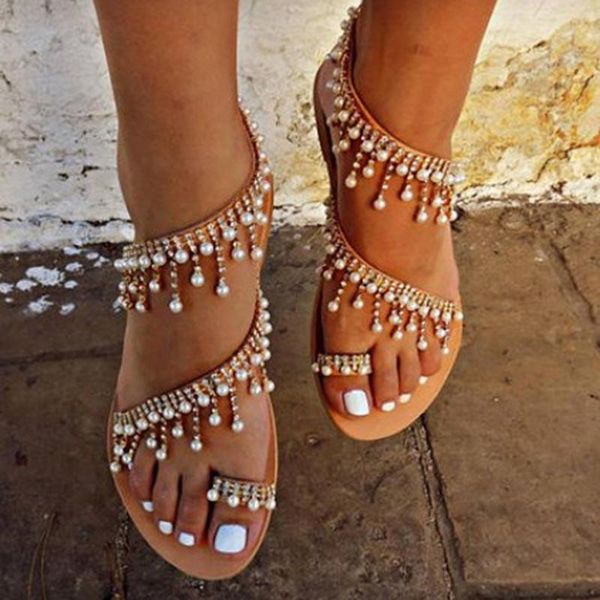 women sandals summer shoes flat pearl comfortable string bead slippers casual size 34 - 43, Black
women sandals summer shoes flat pearl comfortable string bead slippers casual size 34 - 43, Black