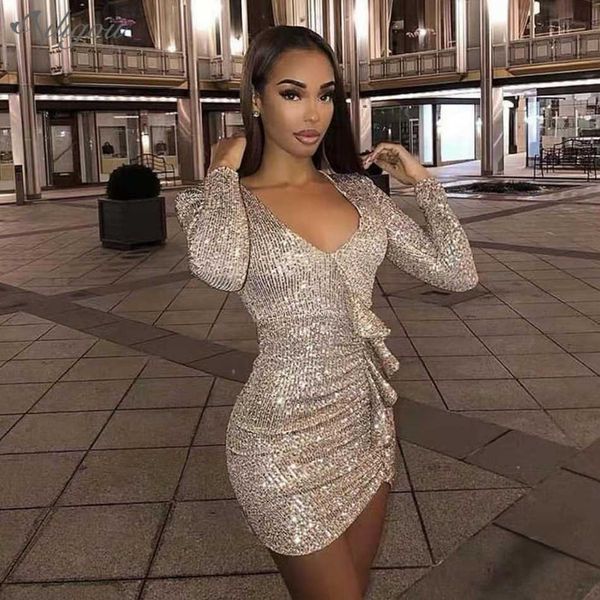 summer women's gold sequin long sleeve mini dress ruffled v-neck fashion party celebrity runway club 210527, Black;gray
summer women's gold sequin long sleeve mini dress ruffled v-neck fashion party celebrity runway club 210527, Black;gray