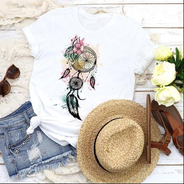 women graphic womens floral flower dream web feather lady 90s fashion tees print t shirt clothing female, White
women graphic womens floral flower dream web feather lady 90s fashion tees print t shirt clothing female, White