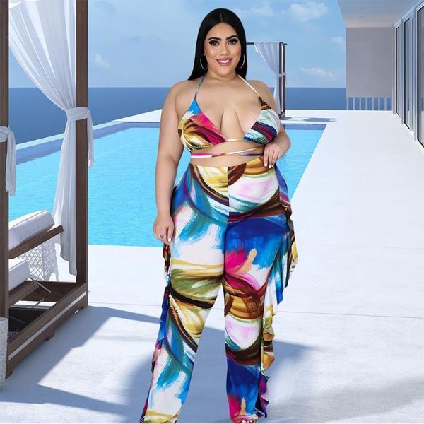 plus size tracksuits women clothing wholesale items low cut halter loose elastic waist prints ruffles wide leg pants casual sets, Black
plus size tracksuits women clothing wholesale items low cut halter loose elastic waist prints ruffles wide leg pants casual sets, Black