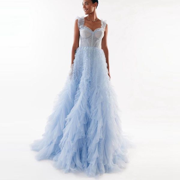 party dresses baby blue tulle prom dress long ruffled sweetheart lace up pleat sweep train vestidos de fiesta pageant, White;black
party dresses baby blue tulle prom dress long ruffled sweetheart lace up pleat sweep train vestidos de fiesta pageant, White;black