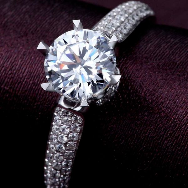 white gold plated imitation diamond ring 1 ct jewelry wedding ring for women, Silver
white gold plated imitation diamond ring 1 ct jewelry wedding ring for women, Silver