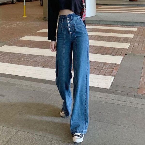 women's jeans 2021 spring fashion solid high waisted button denim wide leg womens casual vintage bulift trousers autumn, Blue
women's jeans 2021 spring fashion solid high waisted button denim wide leg womens casual vintage bulift trousers autumn, Blue