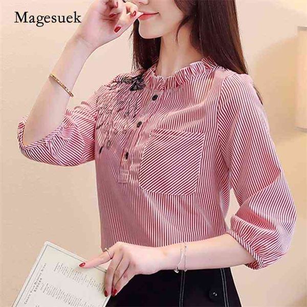 embroidered women blouses striped casual shirts 3/4 sleeves chiffon pocket button womens clothing blusas mujer 8148 210518, White
embroidered women blouses striped casual shirts 3/4 sleeves chiffon pocket button womens clothing blusas mujer 8148 210518, White