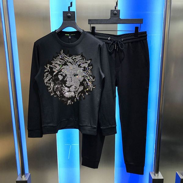 men's tracksuits youth loose design large lion's head drill with 2-mark piece jumper hoodie + black male cotton pants winter thick, Gray
men's tracksuits youth loose design large lion's head drill with 2-mark piece jumper hoodie + black male cotton pants winter thick, Gray