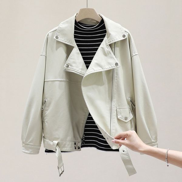 spring autumn soft faux leather jacket women loose korean casual chic zipper biker leahter coat ladies moto with belt 210602, Black
spring autumn soft faux leather jacket women loose korean casual chic zipper biker leahter coat ladies moto with belt 210602, Black