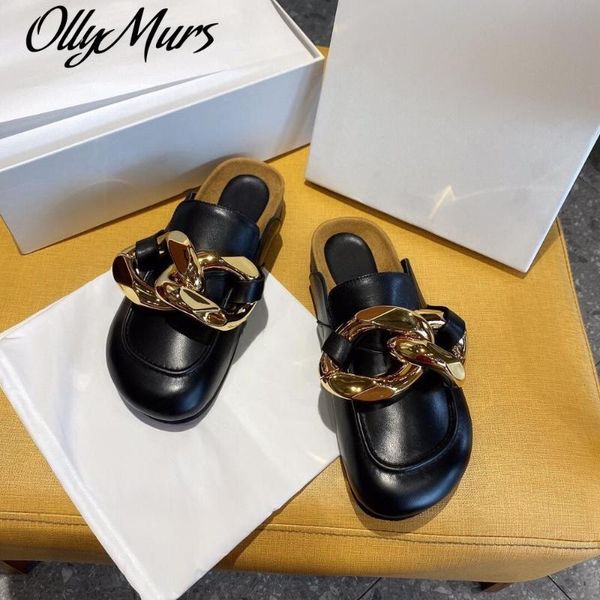 ollymurs zapatos de muje shoes women mules flats slippers metal chain decora round toes woman, Black 
ollymurs zapatos de muje shoes women mules flats slippers metal chain decora round toes woman, Black