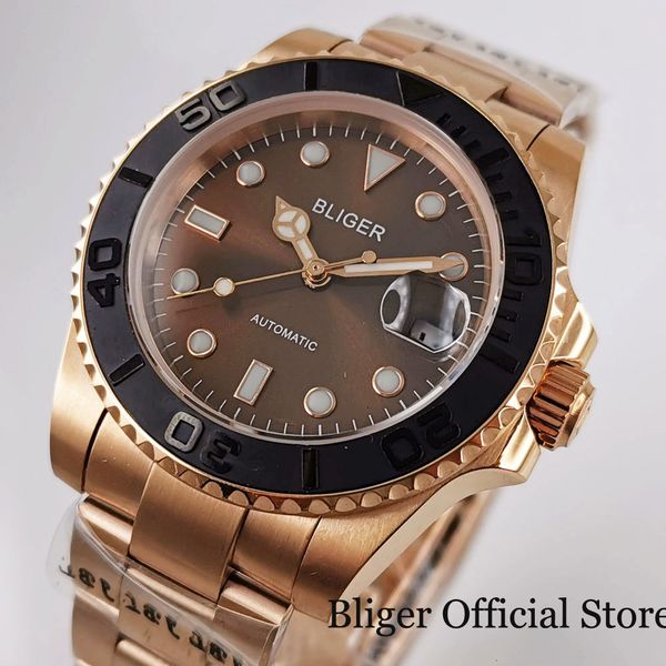 bliger rose gold 40mm automatic men's watch miyota moving deployment closing born bezel date window, Slivery;brown
bliger rose gold 40mm automatic men's watch miyota moving deployment closing born bezel date window, Slivery;brown