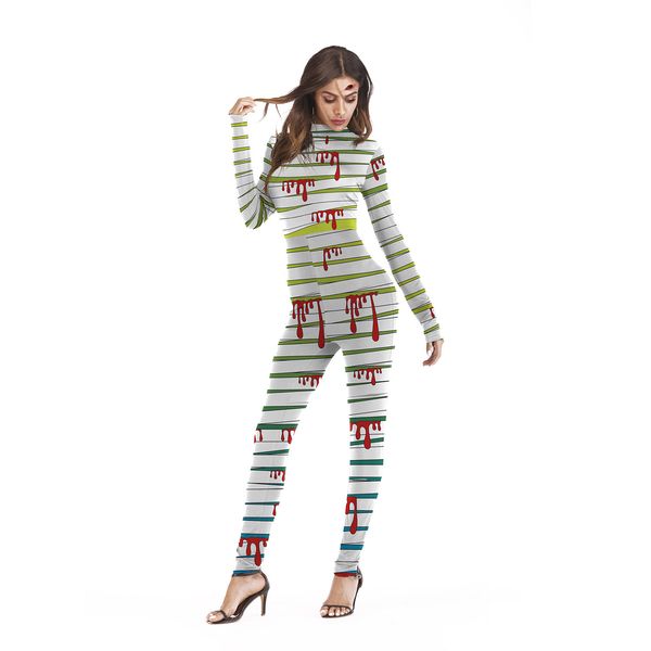 halloween print women's jumpsuit round neck fashion street hipster, Black;white 
halloween print women's jumpsuit round neck fashion street hipster, Black;white
