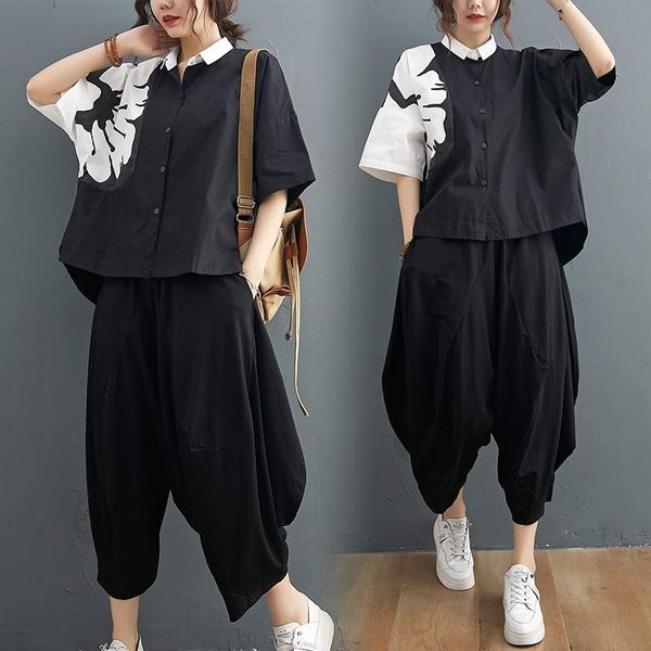 women's two piece pants plus size fat mm fashionable suit summer printing fashion short-sleeved shirt loose casual wide-leg two-piece, White
women's two piece pants plus size fat mm fashionable suit summer printing fashion short-sleeved shirt loose casual wide-leg two-piece, White
