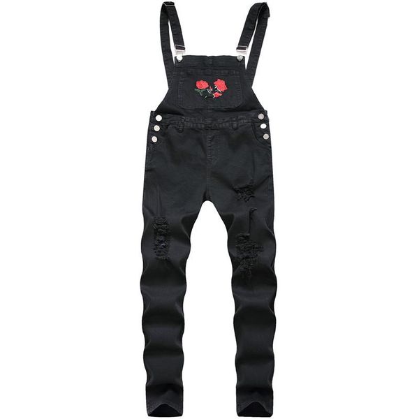 black men's fashion jumpsuits jeans trousers red embroidery flowers washed straight male denim pants overalls, Blue
black men's fashion jumpsuits jeans trousers red embroidery flowers washed straight male denim pants overalls, Blue