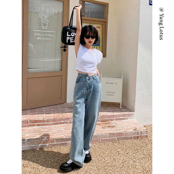 street yang lotus fashion dislocation waist straight jeans casual wide leg pants, Blue
street yang lotus fashion dislocation waist straight jeans casual wide leg pants, Blue