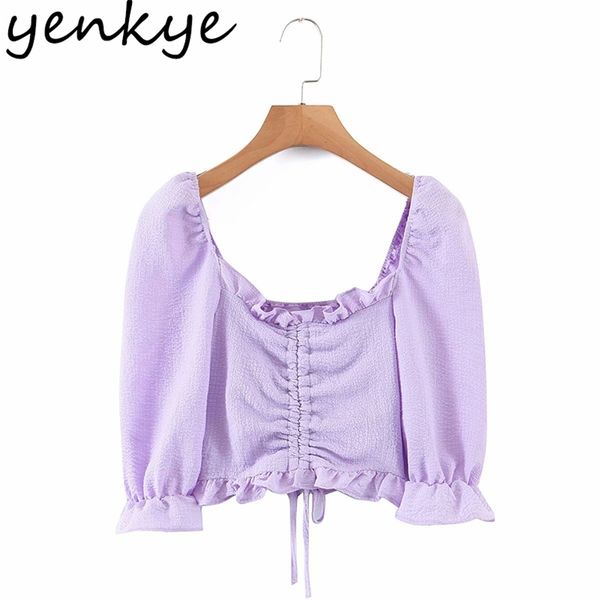fashion women vintage solid summer crop female front drawstring v neck puff sleeve casual chiffon 210514, White
fashion women vintage solid summer crop female front drawstring v neck puff sleeve casual chiffon 210514, White