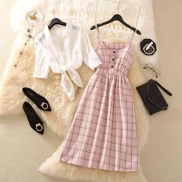 fashion women two pieces sets lantern sleeve chiffon blouse shirt + a line slim waist plaid ruched spaghetti strap dress 210530, White
fashion women two pieces sets lantern sleeve chiffon blouse shirt + a line slim waist plaid ruched spaghetti strap dress 210530, White