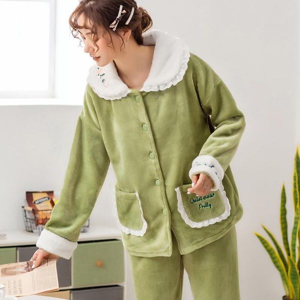 warm winter pajamas set thick womens sleepwears long sleeve flannel full trousers two piece female homewear home suit, Black;red
warm winter pajamas set thick womens sleepwears long sleeve flannel full trousers two piece female homewear home suit, Black;red