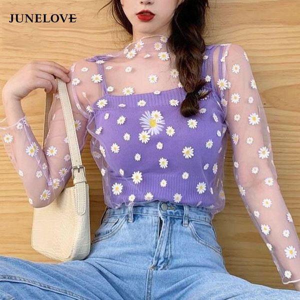 women's t-shirt junelove korean style mesh daisy under shirt vintage harajuku aesthetic cute lace flower tshirt long sleeve, White
women's t-shirt junelove korean style mesh daisy under shirt vintage harajuku aesthetic cute lace flower tshirt long sleeve, White