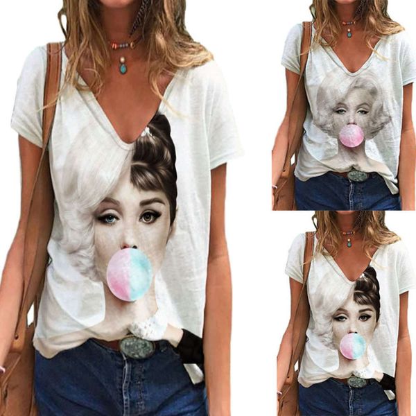 women's t-shirt summer wear monroe and hepburn head print v-neck short sleeve loose 2pqo, White
women's t-shirt summer wear monroe and hepburn head print v-neck short sleeve loose 2pqo, White