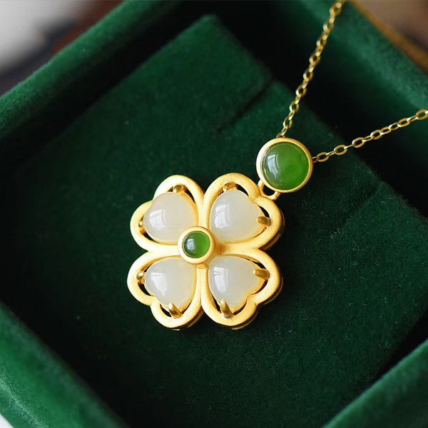 natural hetian jade clover pendant necklace 925 silver fashion jewelry chalcedony amulet gifts for women
natural hetian jade clover pendant necklace 925 silver fashion jewelry chalcedony amulet gifts for women