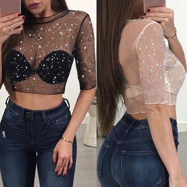 s womens camis xl transparent sequins crop women short sleeve mesh sheer camisole female shirt blouse tee, White
s womens camis xl transparent sequins crop women short sleeve mesh sheer camisole female shirt blouse tee, White