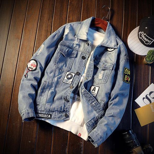 men's jackets men holes jean light blue denim and coats cotton loose printing badge casual, Black;brown
men's jackets men holes jean light blue denim and coats cotton loose printing badge casual, Black;brown