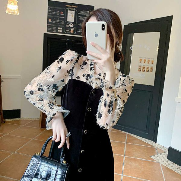 dr's autumn 2021 french sweet flocking floral mh splicing small black long skirt, Black;gray
dr's autumn 2021 french sweet flocking floral mh splicing small black long skirt, Black;gray