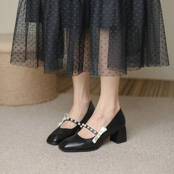 dress shoes band pearl mary jane women thick high heels talons hauts bow-knot beads lolita square toe shallow woman pumps, Black
dress shoes band pearl mary jane women thick high heels talons hauts bow-knot beads lolita square toe shallow woman pumps, Black