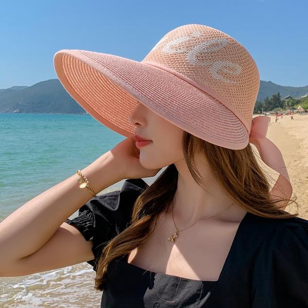 wide brim hats summer for women sun hat fashion leisure wild thin section two-color english standard straw cap bow beach travel empty caps, Blue;gray
wide brim hats summer for women sun hat fashion leisure wild thin section two-color english standard straw cap bow beach travel empty caps, Blue;gray