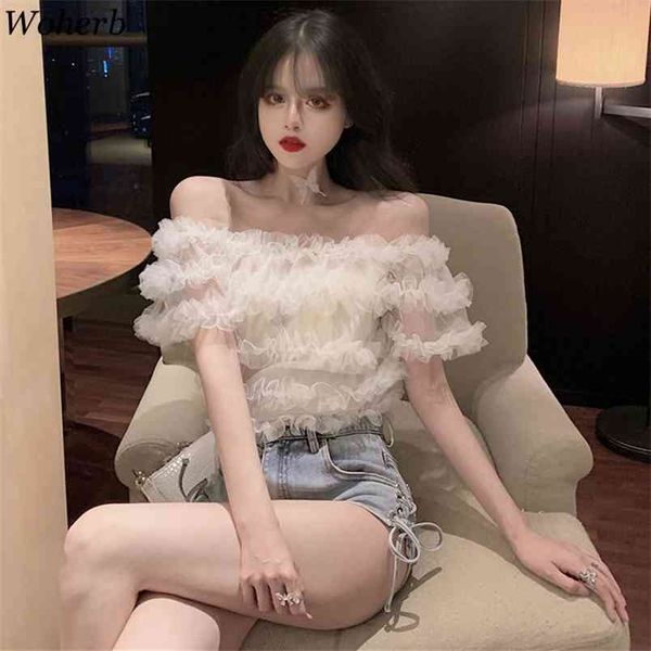 off shoulder crop women summer streetwear lace chiffon ruffle cake blouse korean chic elegant blusas 210519, White
off shoulder crop women summer streetwear lace chiffon ruffle cake blouse korean chic elegant blusas 210519, White