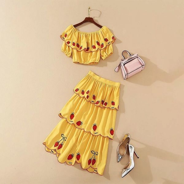 ladies skirt summer fashion 2 piece women sweet fruit embroidery +cascading ruffle mid-calf skirt set casual crop sets, White
ladies skirt summer fashion 2 piece women sweet fruit embroidery +cascading ruffle mid-calf skirt set casual crop sets, White