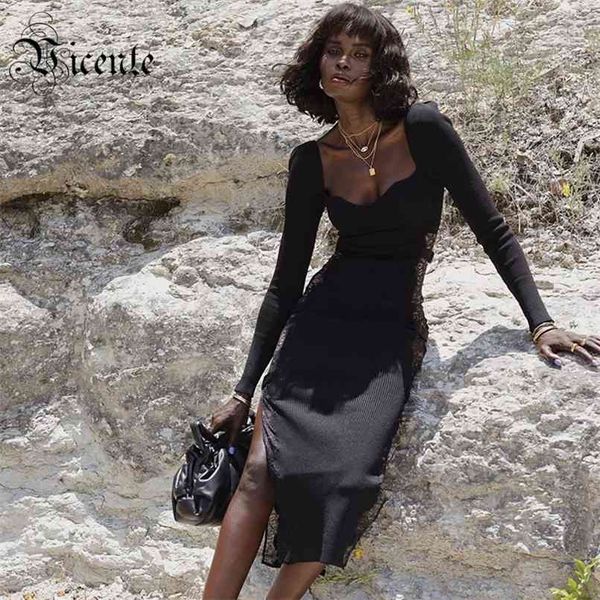 chic lace splicing design side split square collar celebrity party bandage long dress 210520, Black;gray
chic lace splicing design side split square collar celebrity party bandage long dress 210520, Black;gray