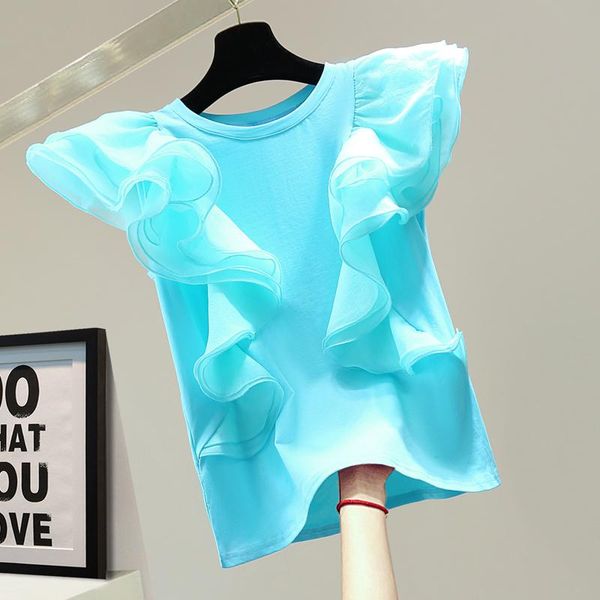 women's t-shirt ruffled stitching solid color casual 2021 summer loose straight sleeveless stretch tees female tee, White
women's t-shirt ruffled stitching solid color casual 2021 summer loose straight sleeveless stretch tees female tee, White