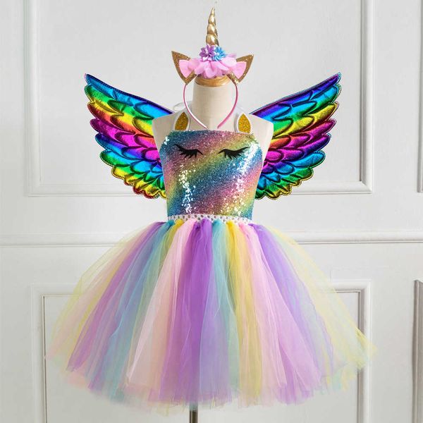 children's sets colorful sequin girls' dance dress rainbow mesh princess skirt with wings, White
children's sets colorful sequin girls' dance dress rainbow mesh princess skirt with wings, White