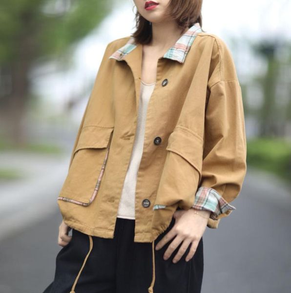 women's jackets retro women autumn loose all-match coat cardigan long-sleeved button spliced pocket casual, Black;brown
women's jackets retro women autumn loose all-match coat cardigan long-sleeved button spliced pocket casual, Black;brown