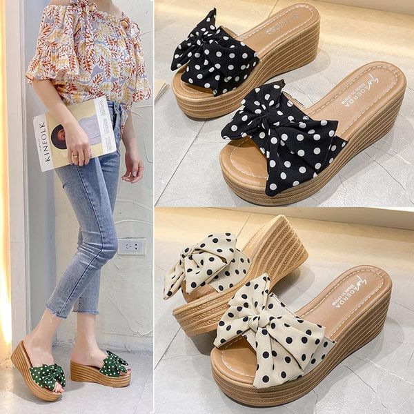spring and summer daily women's bow wedge slippers one-line beach high heel a570, Black
spring and summer daily women's bow wedge slippers one-line beach high heel a570, Black