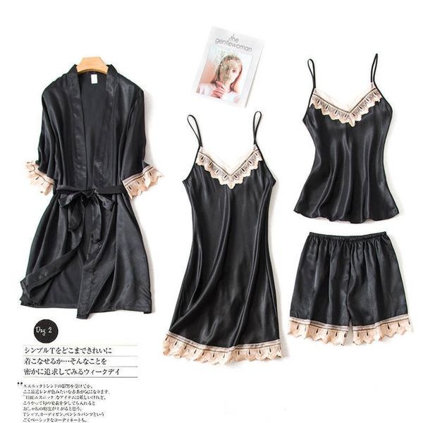 women's 4pcs sleep set kimono gown nightwear lace intimate lingerie burgundy women bathrobe sleepwear nightgown home clothing qetu, Black;red
women's 4pcs sleep set kimono gown nightwear lace intimate lingerie burgundy women bathrobe sleepwear nightgown home clothing qetu, Black;red