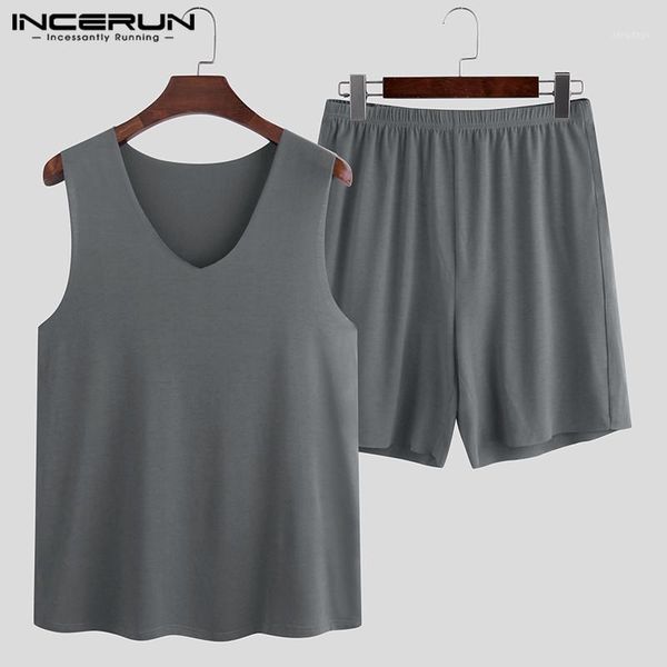 men's sleepwear incerun summer solid men pajamas sets sleeveless v neck comfortable shorts 2021 homewear breathable mens nightwear set, Black;brown
men's sleepwear incerun summer solid men pajamas sets sleeveless v neck comfortable shorts 2021 homewear breathable mens nightwear set, Black;brown