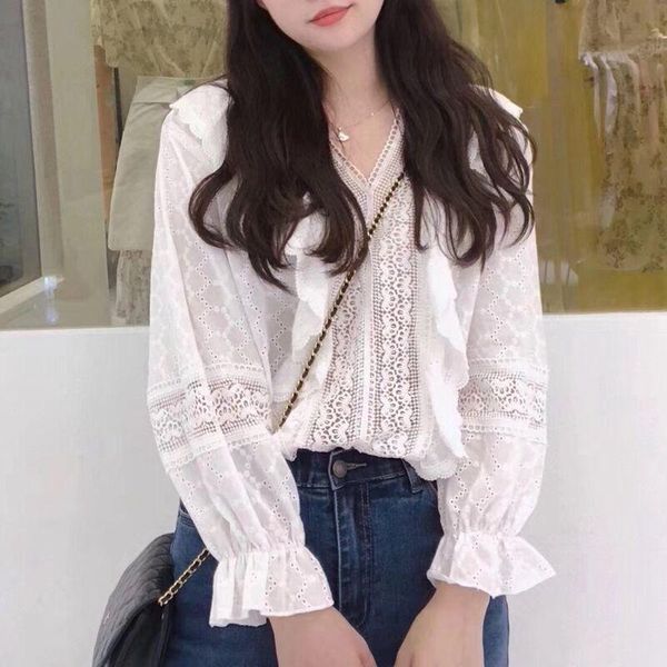 women's blouses & shirts blouse autumn white long sleeve female v neck lace blusas plus size tunic s-3xl fashion hollow harajuku2021
women's blouses & shirts blouse autumn white long sleeve female v neck lace blusas plus size tunic s-3xl fashion hollow harajuku2021
