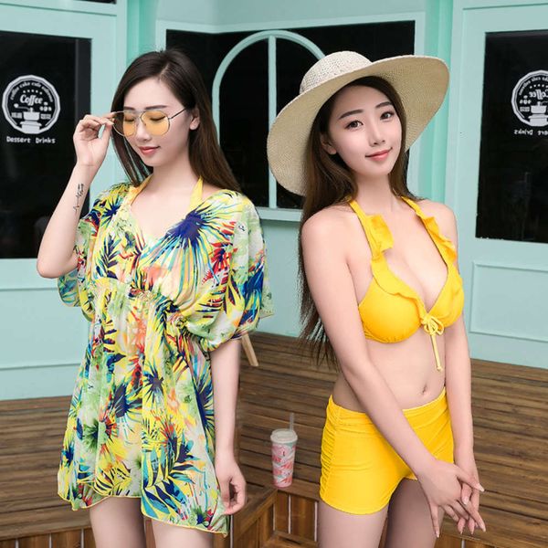 swimsuit women's chiffon blouse three piece split bikini gathered steel support swimsuit woman, White;black
swimsuit women's chiffon blouse three piece split bikini gathered steel support swimsuit woman, White;black