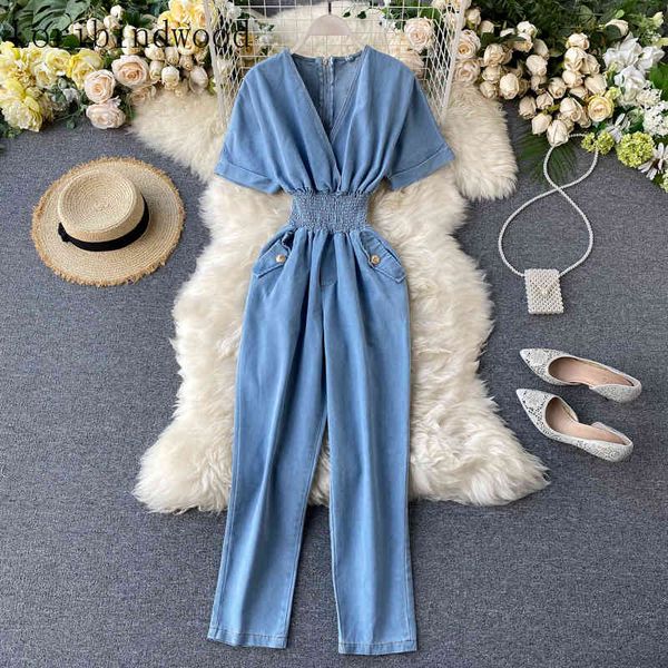 women's jumpsuits & rompers 2021 summer denim jumpsuit vintage short sleeves v-neck elastic waist straight jeans casual overalls c, Black;white
women's jumpsuits & rompers 2021 summer denim jumpsuit vintage short sleeves v-neck elastic waist straight jeans casual overalls c, Black;white